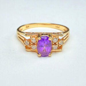 EFFY 14K Solid Yellow Gold Amethyst & Diamond Modern Cocktail Ring